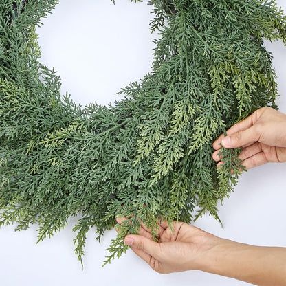 MEUIS Small Greenery Cedar Wreath - 22" Artificial Real Touch Wreath for Front Door Windows Outdoor Indoor Decor Weatherproof Traditional Holiday Decorations