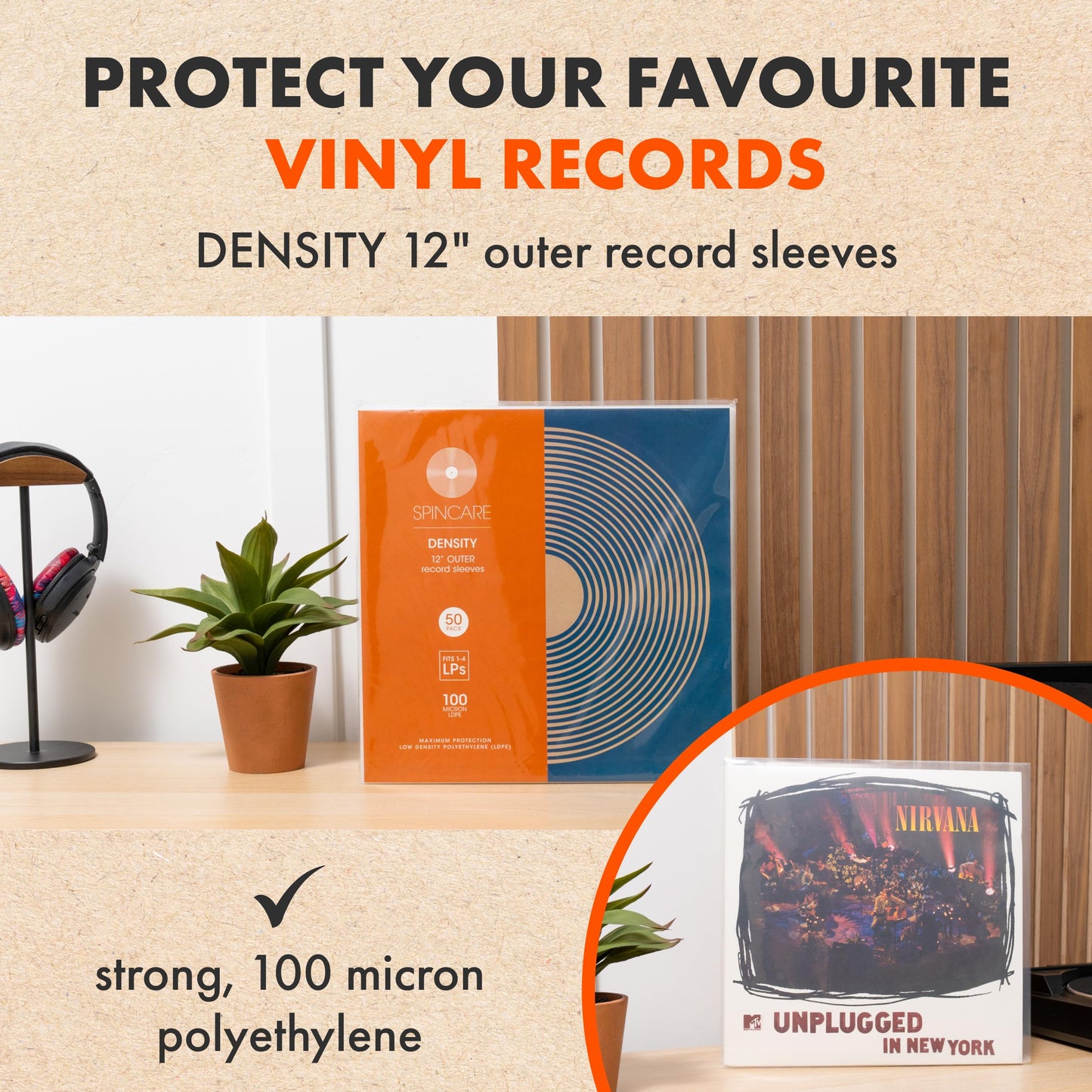 100x 12 Inch UV Protection Frosted Outer Vinyl Record Sleeves | Spincare Density Single & Double Album LP Protective Sleeve | Strong Polyethylene Archival Plastic Vinyl Record Storage Covers
