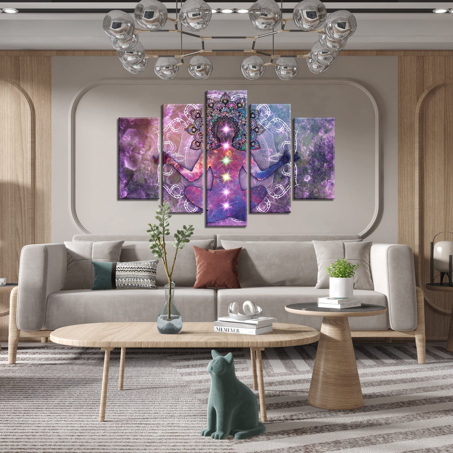NAN Wind 5 PCS Purple Zen Wall Decorations Zen Wall Art Spa Still Life Poster Framed Buddha Wall Art Canvas Paintings 5 Panels Abstract Meditation Modern Giclee Canvas Decor for Home Spa Room Yoga