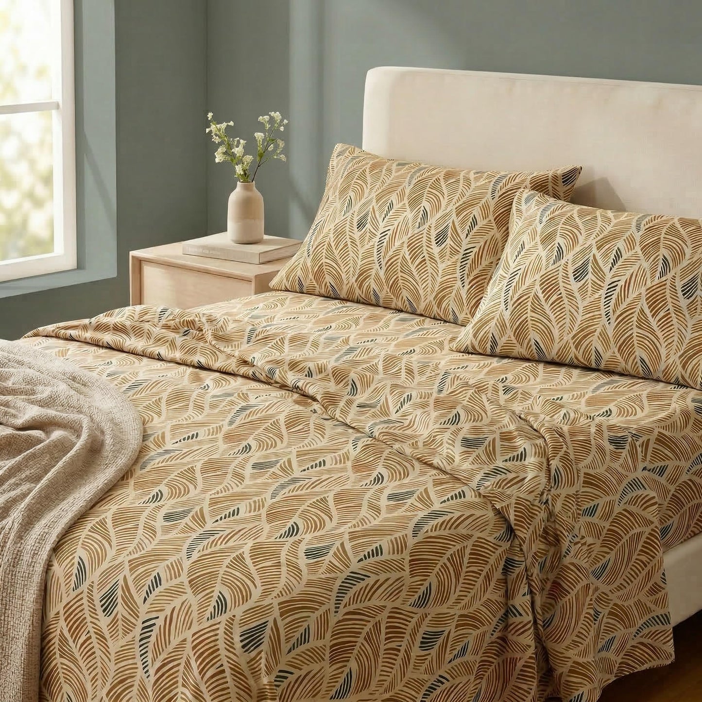 HCORA Boho Floral King Sheet Set, Ultra Soft Double Brushed Microfiber Bed Sheets, Deep Pocket, Breathable, Wrinkle Resistant, Easy Care, 4PC, King