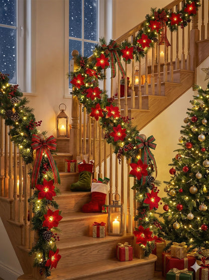 8.5FT Christmas LED Flower String Lights, Christmas Decorations Lights Outdoor with 10 LED Red and Green Flowers Bulbs, Plug in Flower Fairy Light for Valentines Wedding Garden Porch Floral Decor