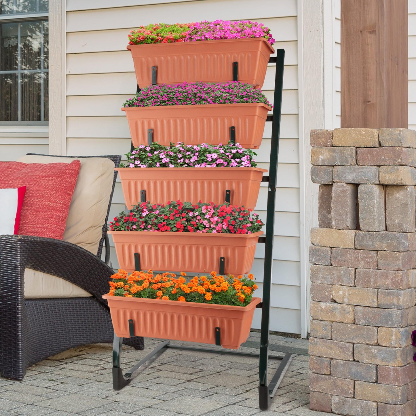 Raised Garden Beds - 5 Tier Vertical Garden Planter - Planters for Outdoor Plants - Gardening and Greenhouse Accessories by Pure Garden (Terracotta)