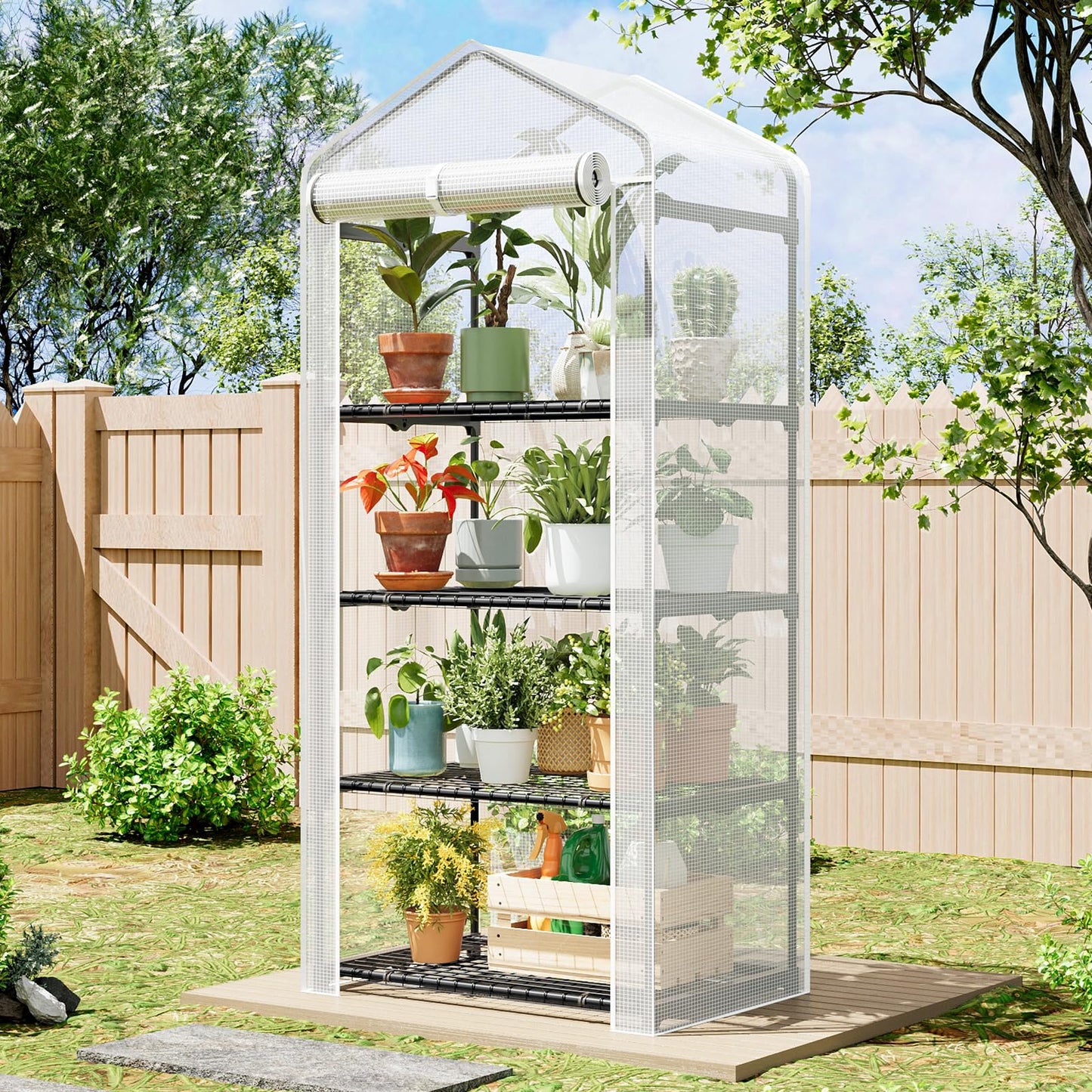 SUPERLELE 4 Tier Mini Greenhouse for Indoor Outdoor, 19.3x27.2x62in Portable Plant Greenhouse with Adjustable Shelves, Reinforced PE Mesh Cover, Heavy Duty Steel Frame, Waterproof for Balcony Patio