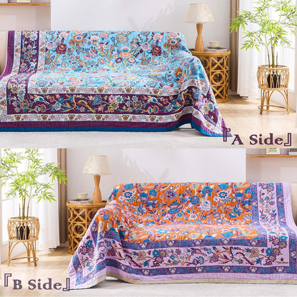 XIBLC Fall Blanket for Bed, 100% Cotton Soft Rustic Boho Throw Blanket Quilt, 60"x80" Farmhouse Decor Bed Flower Blankets, Light Weight Reversible Bohemian Throw Quilt