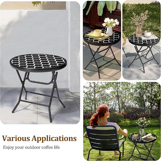 Foldable Patio Side Tables, 17.7" Small End Table Outdoor Weatherproof