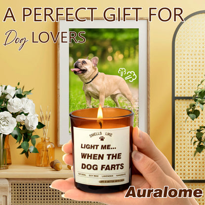Auralome Candle Gifts for Women - Dog Mom Candles Lavender Light Me When The Dog Farts Pet Friendly Safe Scented Candle Themed Gifts Soy Wax Present Idea Funny for Pet Lovers Home Decor