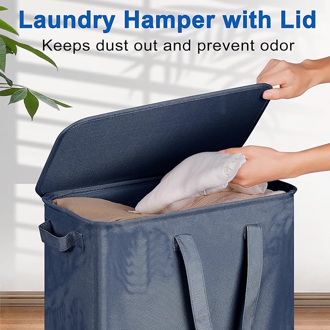 Slim Laundry Hamper with Lid and Wheels, Small Rolling Laundry Basket with