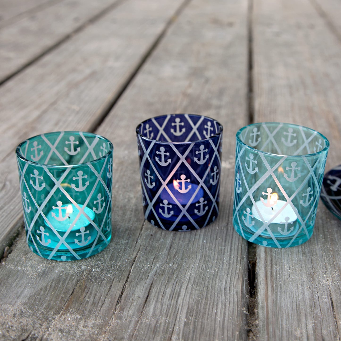 Blue Anchor - 3 Assorted Votive Holders