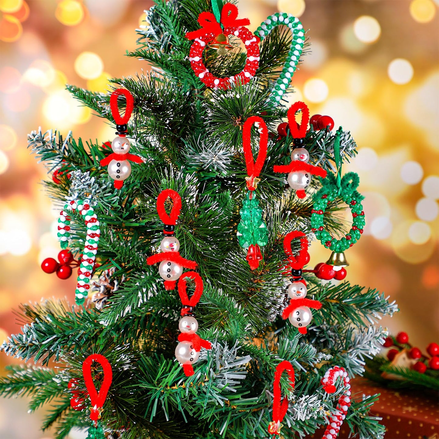 Yuxung 120 Sets Christmas Crafts for Adults Beaded Ornament Kit Including 30 Snowmen 30 Christmas Trees 30 Wreaths 30 Candy Canes for Xmas Tree Christmas Party DIY Decorations (Assembly Needed)
