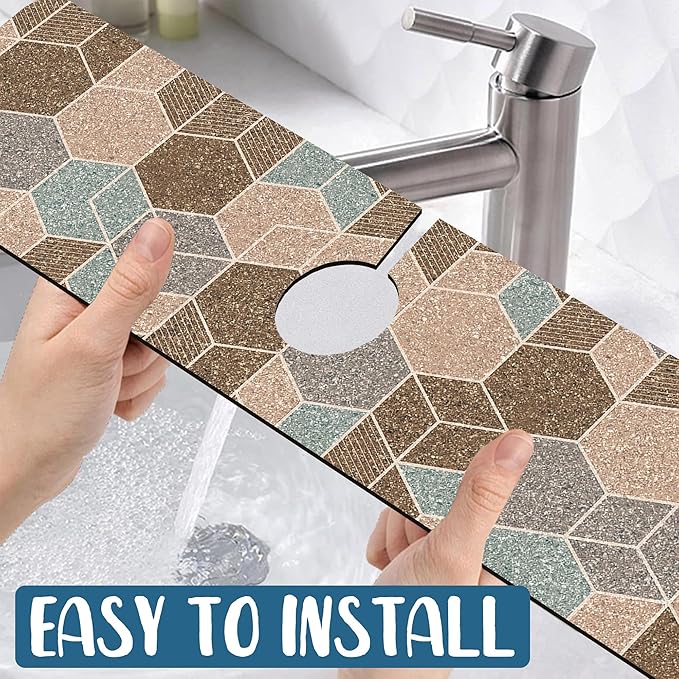 Geometry Blocks Sink Faucet Absorbing Mat Glitter Geometry Super Absorbent Fast