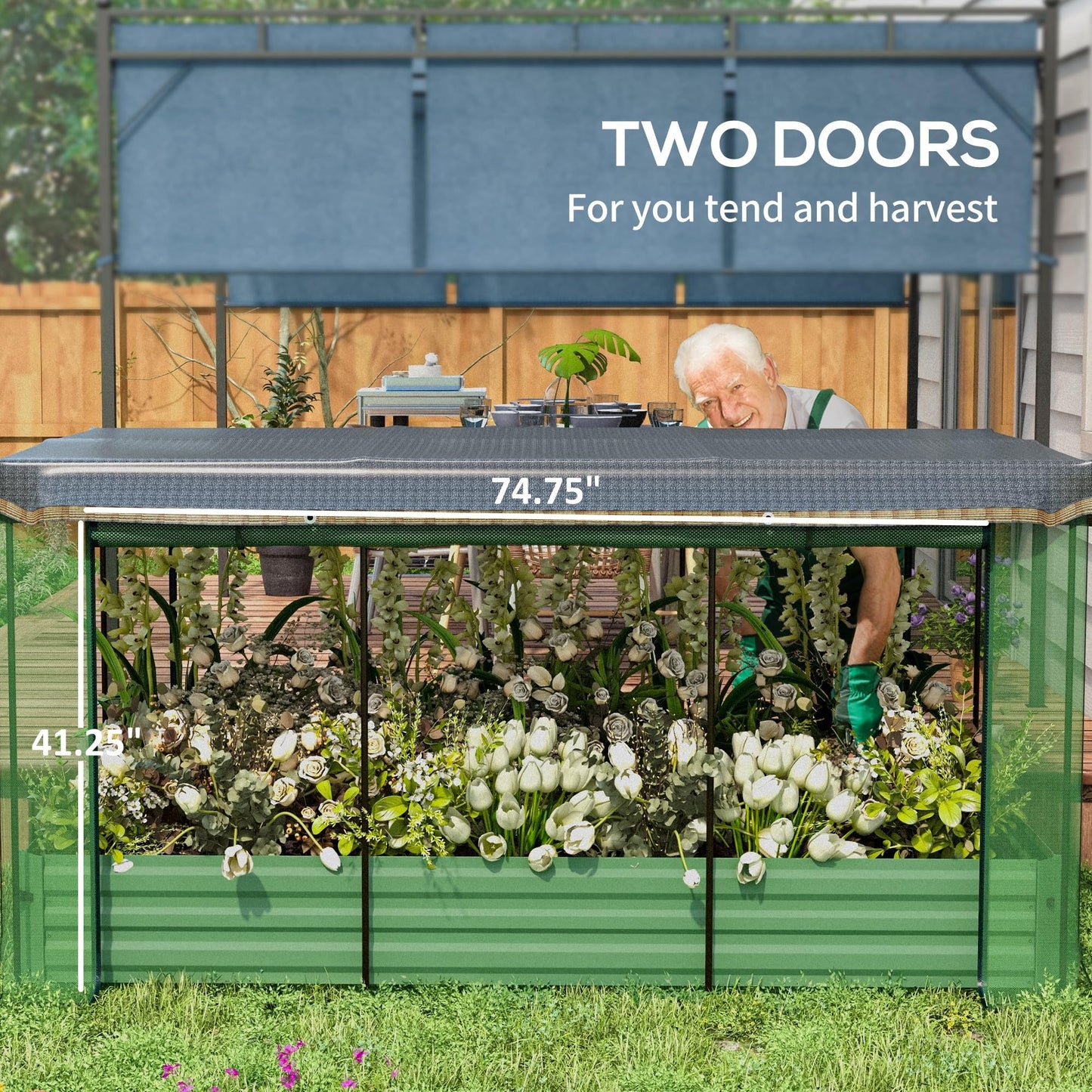 Outsunny 7.3 x 3.4 x 1 ft Galvanized Raised Garden Bed with Crop Cage Plant Protection Net and Shade Cloth Roof, Metal Planter Box with Cover for Vegetables, Flowers, Herbs, Green