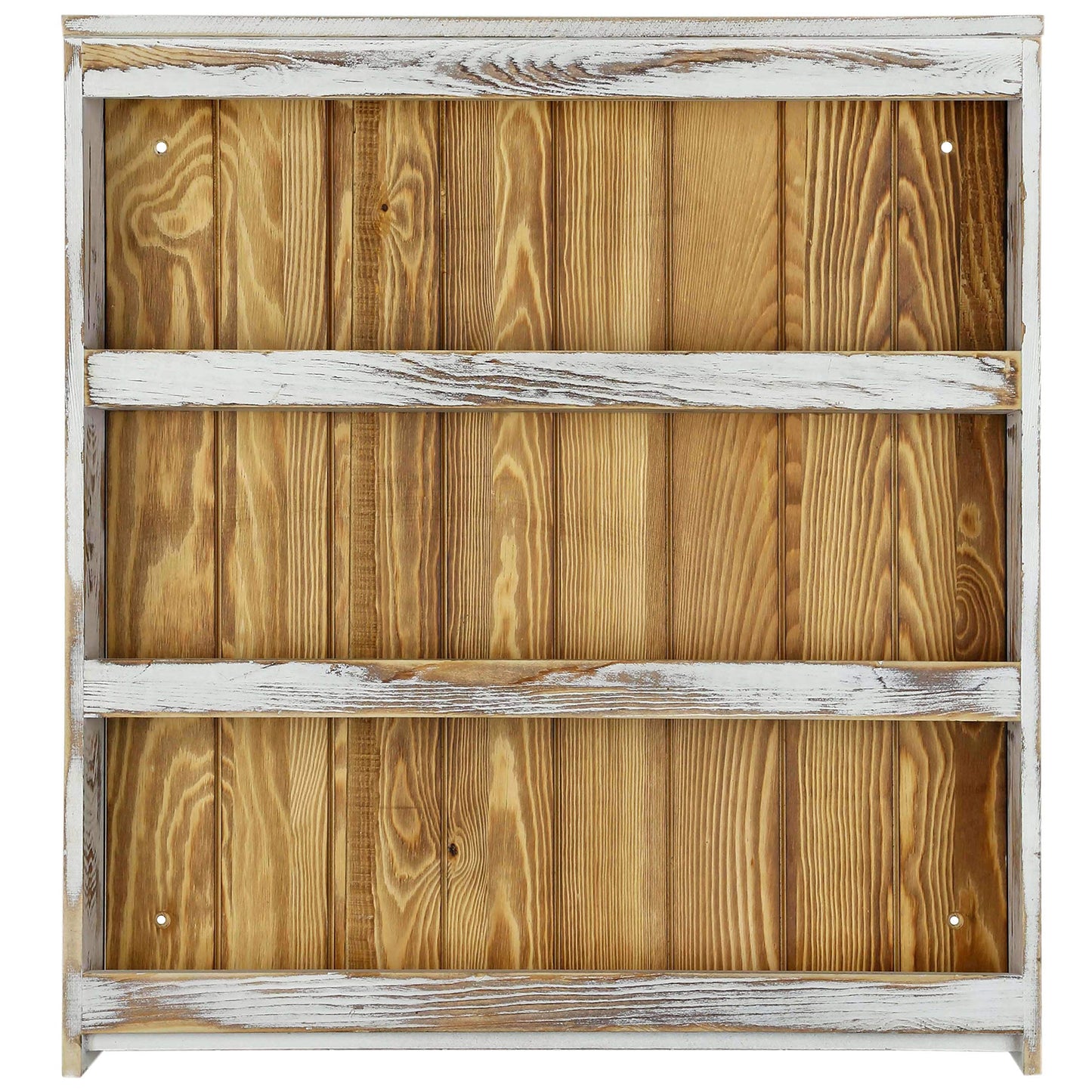 MyGift 3 Tier Spice Rack Wall Mount, Hanging Kitchen Pantry Storage Shelf for Seasoning Jars or Condiment Bottles, Shabby White Washed and Rustic Natural Burnt Solid Wood