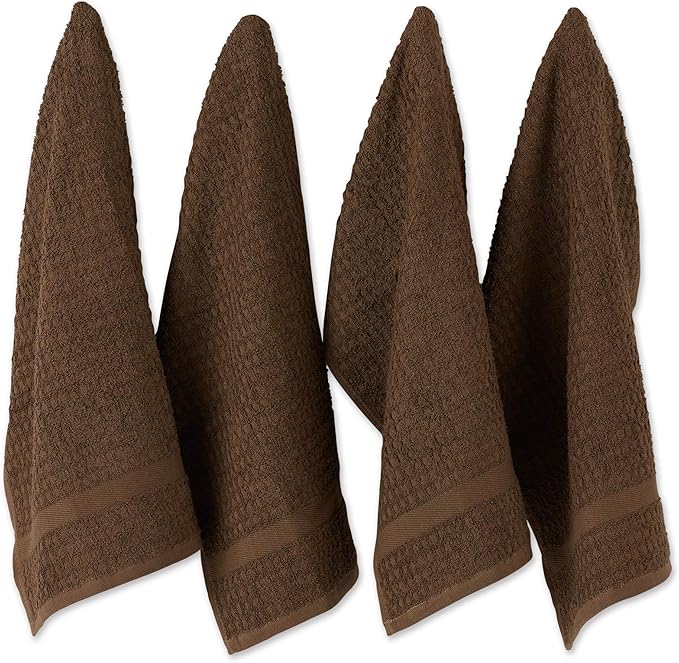 DII Basic Terry Collection Waffle Dishtowel Set, Solid Brown, 4 Piece