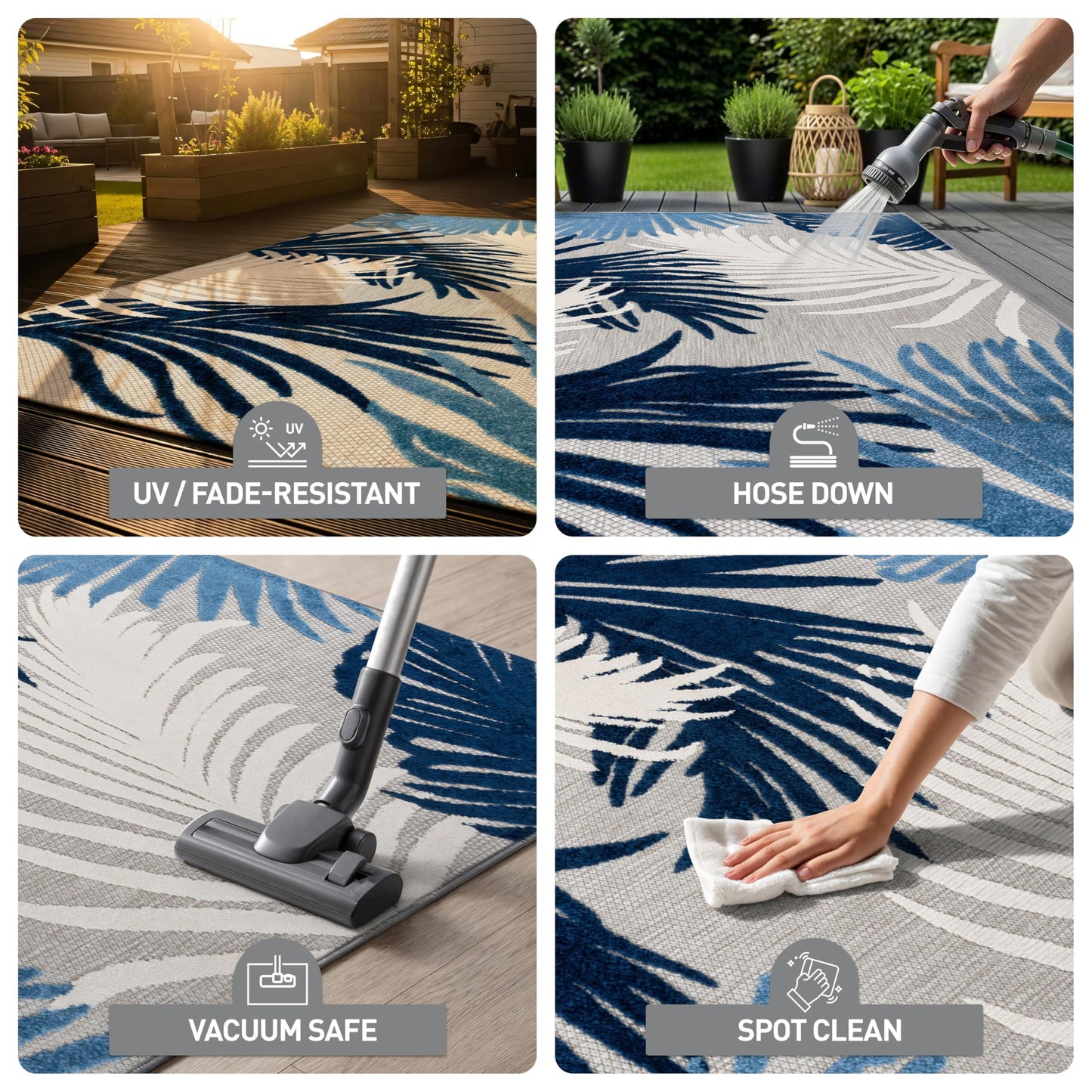 Rugshop Navy Lucca Contemporary Floral Indoor/Outdoor Area Rug Durable Polypropylene, Weather Resistant, Easy to Clean for Backyard, Deck and Outdoor Lounge 10' x 14'
