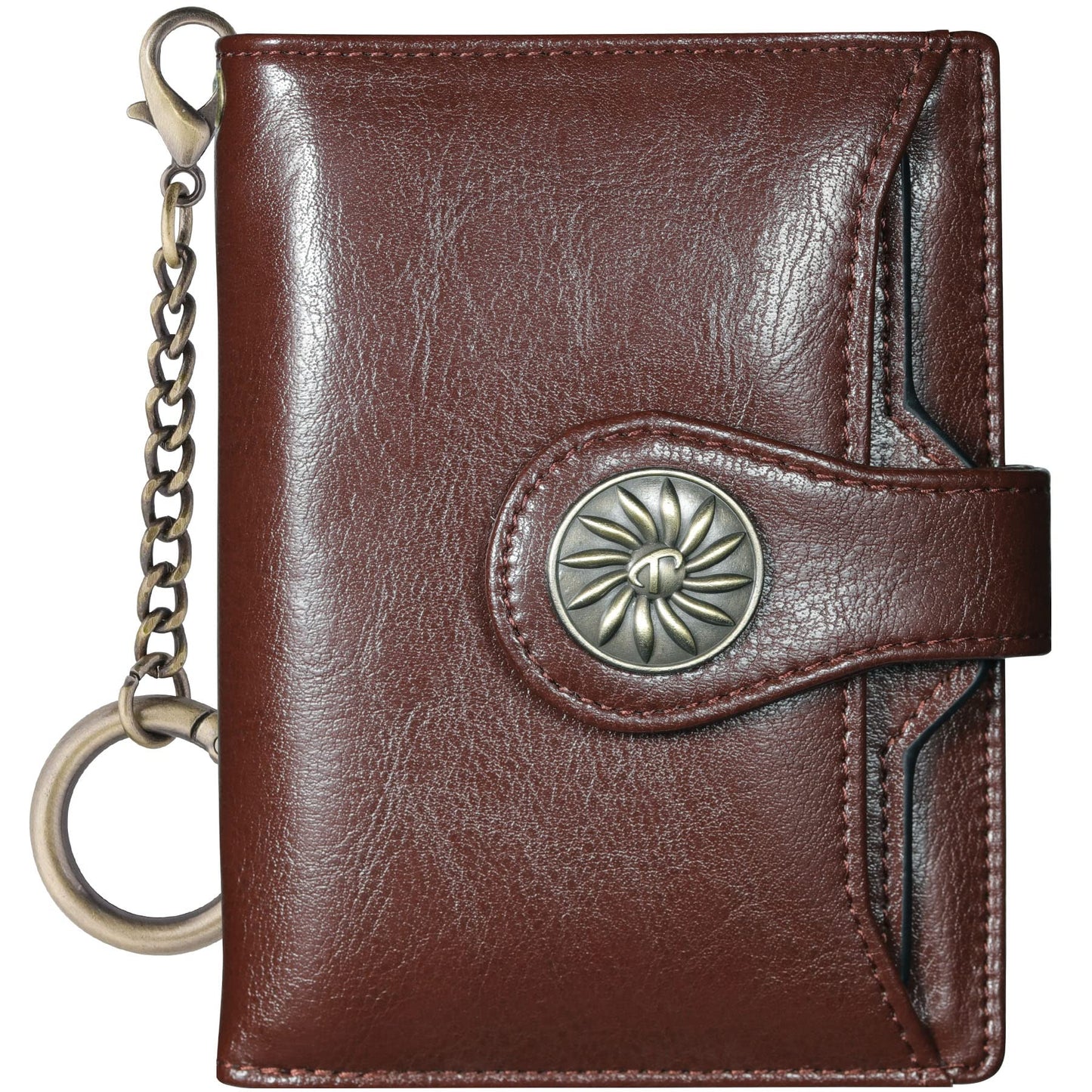 Travelambo Small Womens Wallet with 2 ID Windows, RFID Blocking Bifold Leather Card Holder Purse with Zipper Coin Pocket