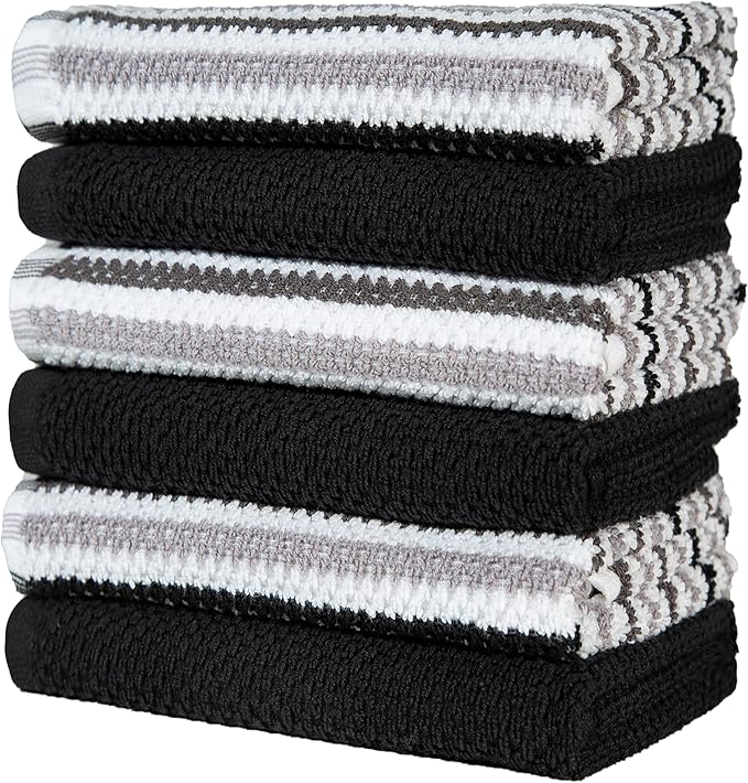 Premium Kitchen Towels | Large Cotton Kitchen Hand Towels | Popcorn Striped