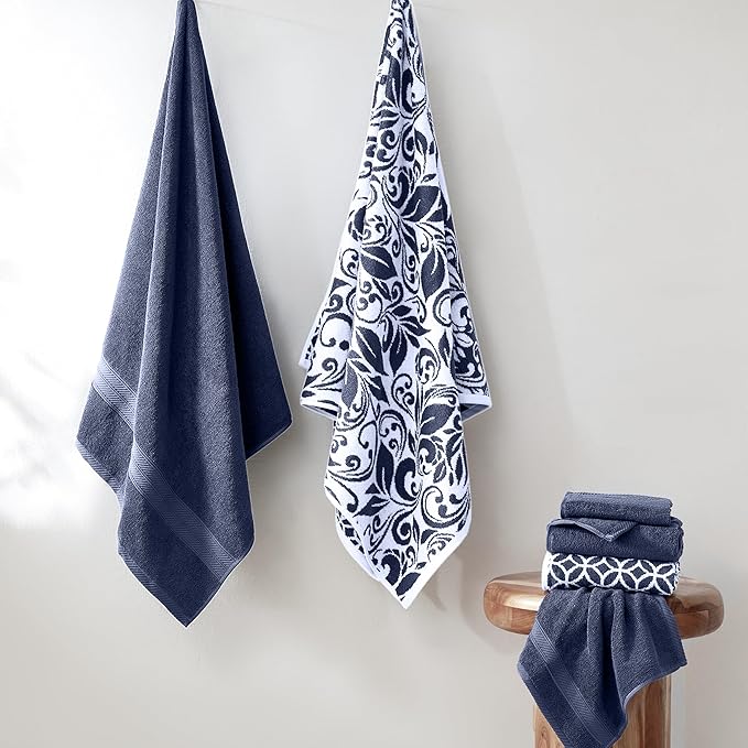 Modern Threads Trefoil Filigree 6-Piece 100% Cotton Towel Set – Reversible Yarn