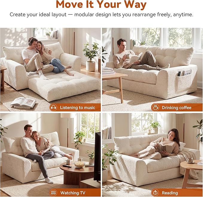 MONVANE 55.5" Convertible Loveseat Sofa, 2-in-1 Boneless Sleeper Sofa Bed Futon
