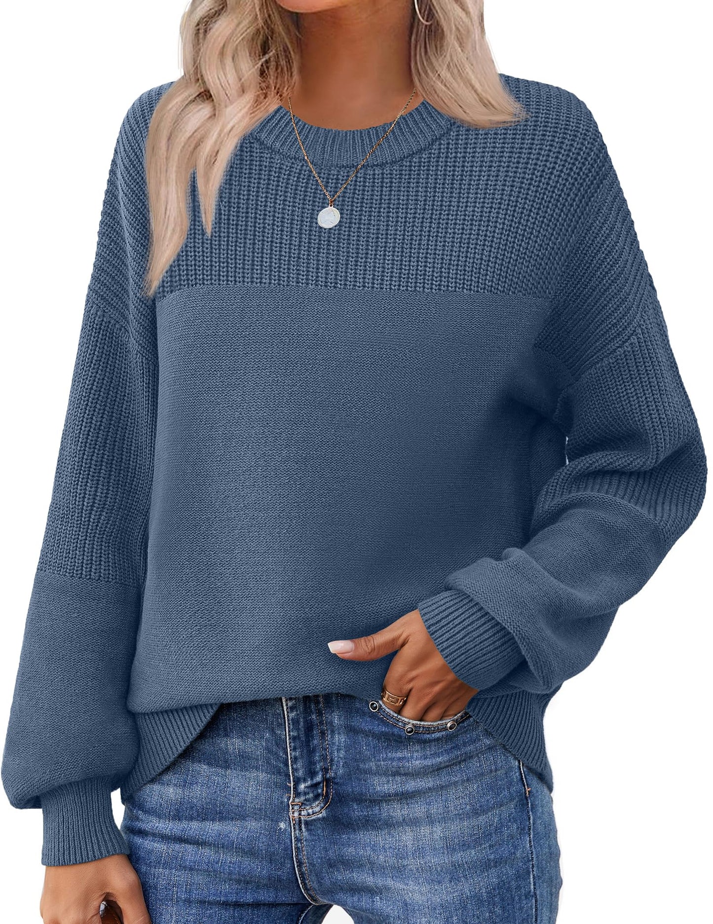Zeagoo Women's 2025 Fall Chunky Knit Sweater Oversized Crewneck Long Sleeve Winter Cotton Pullover Sweaters Jumper Tops