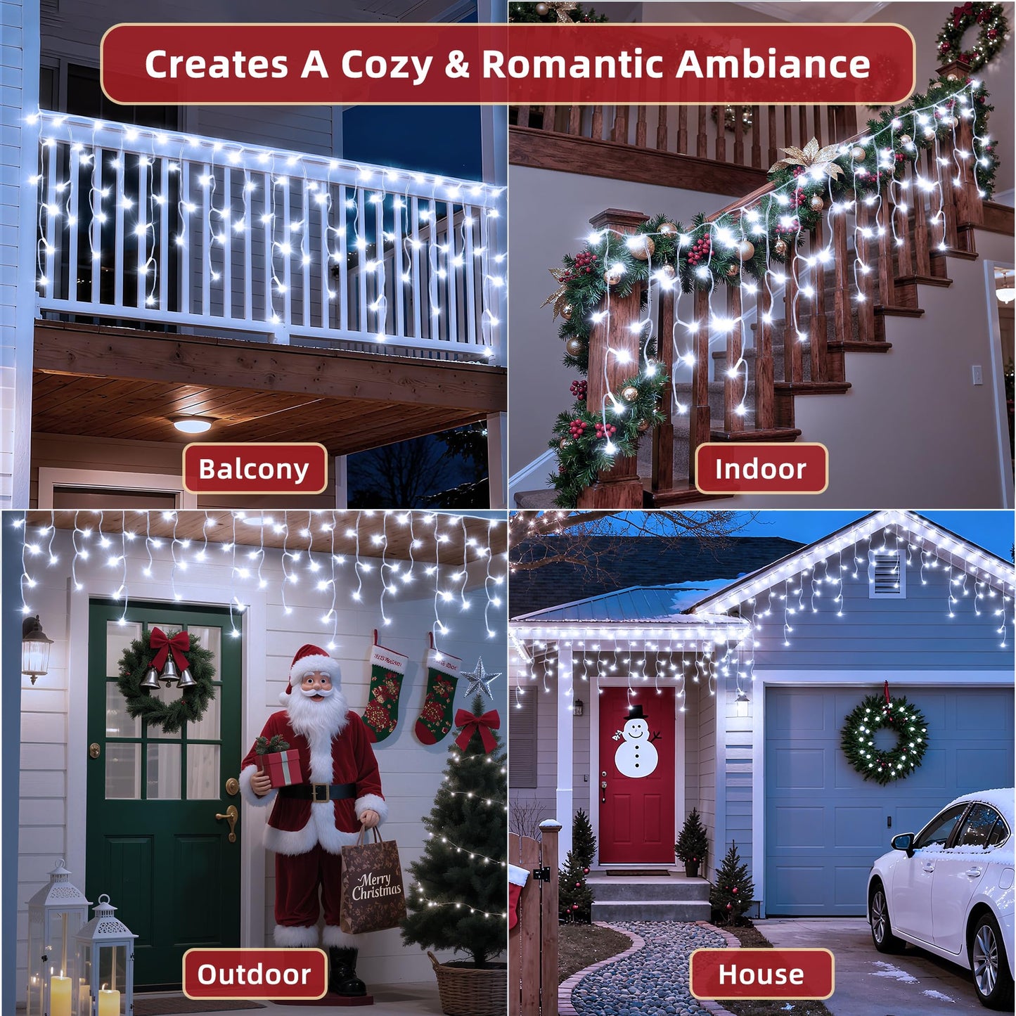 1332 LED 132ft Christmas Lights with 296 Drops, 12 Lighting Modes Cool White Christmas Decoration Twinkling Lights Dimmable, Timer Outdoor Waterproof Fairy Lights for Indoor Garden House Eaves Roof