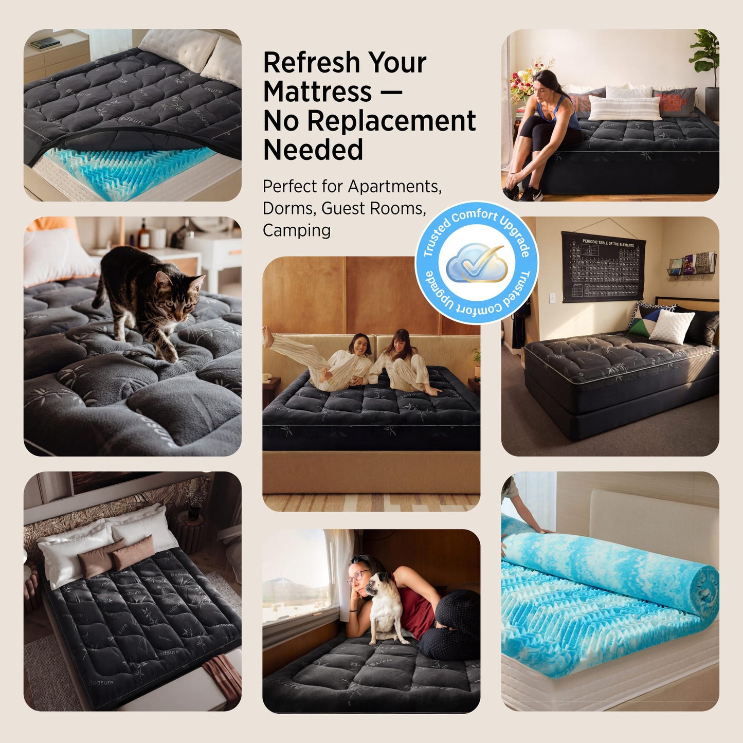 Bedsure Dual-Layer 5 Inch Memory Foam Mattress Topper Twin XL, 3 Inch Memory Foam + 2 Inch Viscose Made from Bamboo Mattress Topper Pad Cover, Breathable & Pressure Relief, Black
