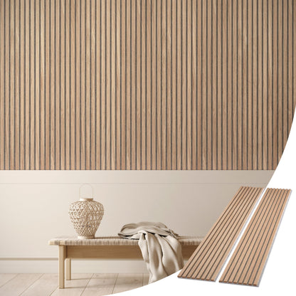 WVH Slatpanel Oak Gray Felt– Acoustic 3D Textured Wood Panels for Walls & Ceilings | Decorative Panels for Homes, Offices & Studios | 2 x-94.49” x 12.6” | Real wood veneer, MDF, Felt