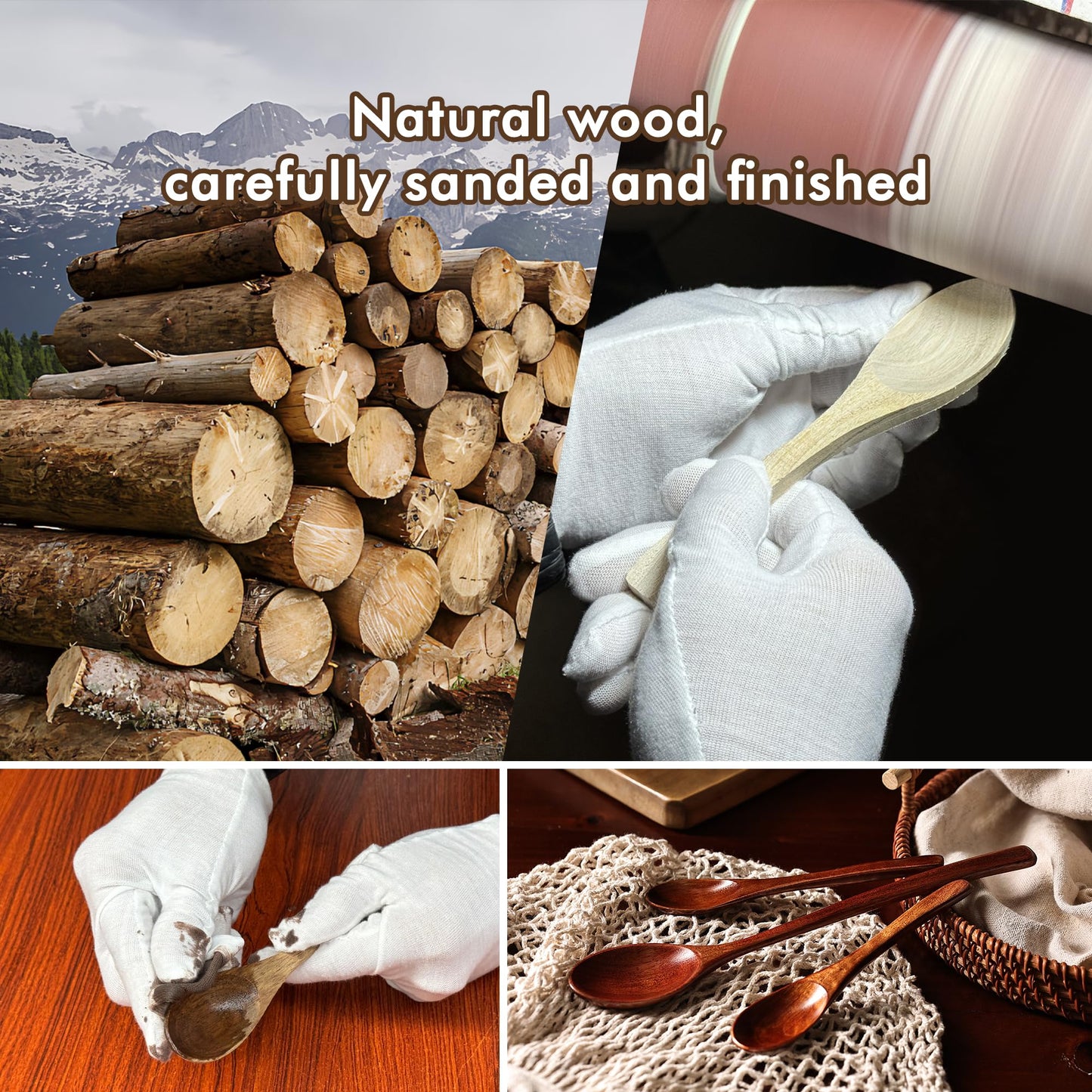 Wooden Spoons Set - 12pcs (6pcs 9in & 6pcs 6in), for Eating, Mixing, Stirring, Coffee, Tea, Jam, Bath Salts