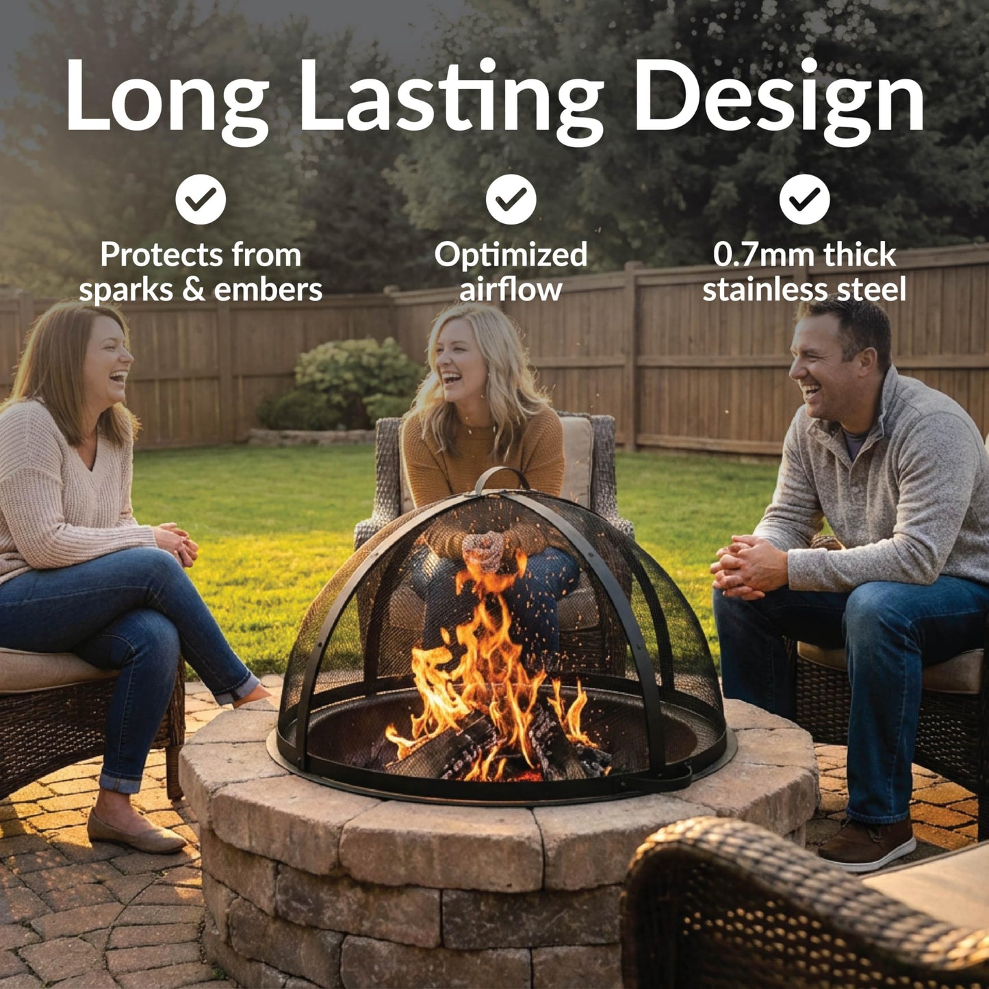 Sunnydaze Round Fire Pit Spark Screen Cover - Easy-Opening Outdoor Fire Pit Screen - Heavy‑Duty Steel Metal Mesh - 22" Diameter