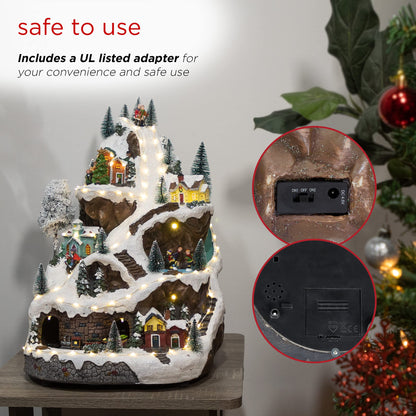 Alpine Corporation 18"H Indoor Animated Winter Wonderland Christmas Tabletop Decor with and Warm White LED Lights and Music, Holiday Display