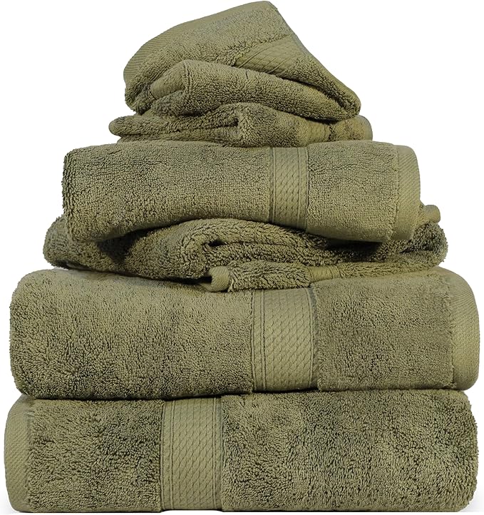 Superior Solid Egyptian Cotton Towel Set, Washcloths 13” x 13”, Hand Towels 20”