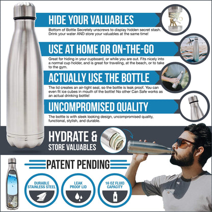 Diversion Water Bottle Safe, Stainless Steel Tumbler with Hidden Compartment, Real Functional Leak Proof Bottle to Hide Cash, Jewelry, Keys and Valuables in Plain Sight for Travel, Home, Beach, Gym