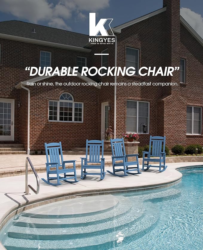 KINGYES HDPE Patio Rocking Chair Set of 4, Outdoor Rocking Chairs Porch Rocker for Adults, Navy