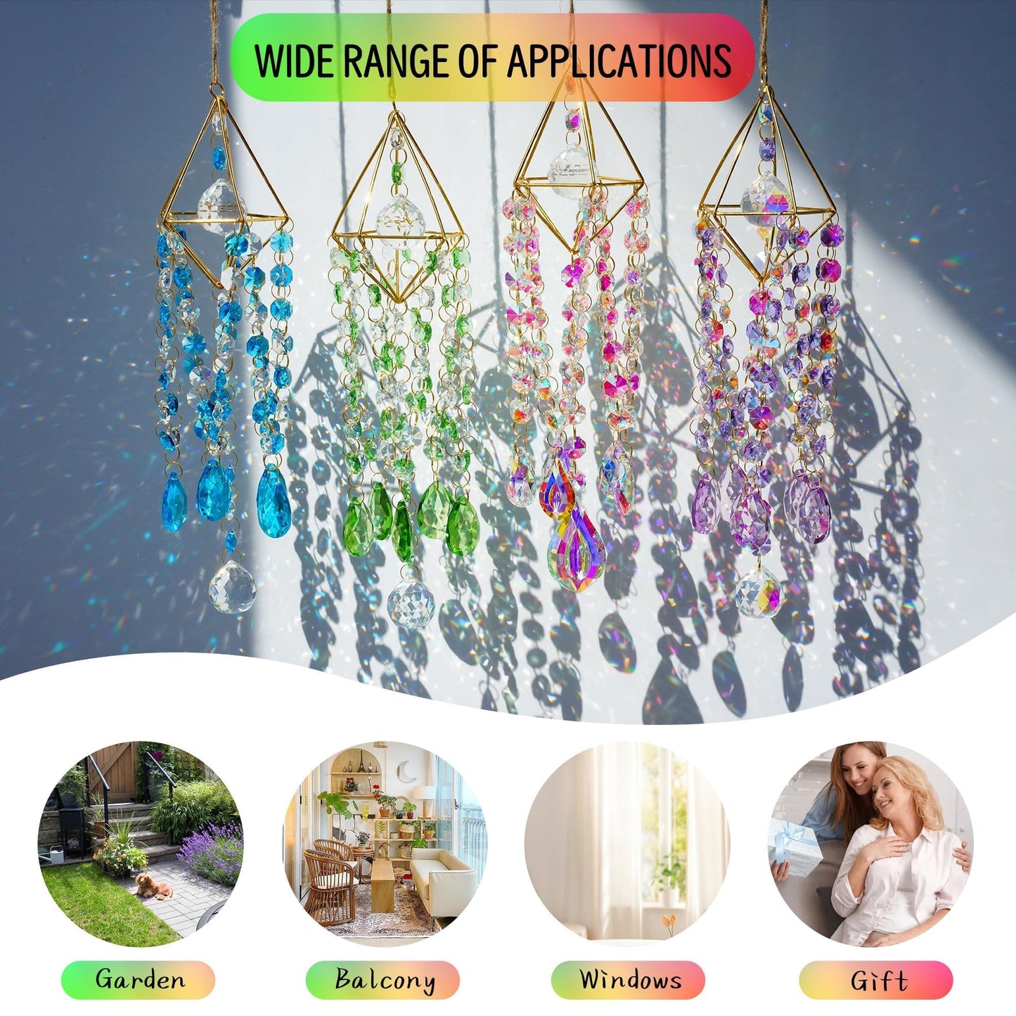 HDCRYSTALGIFTS Crystal Suncatcher Glass Wind Chimes Style Sun Catchers Indoor Window Rainbow Prisms Suncatcher for Window Hanging Home Garden Decor (21.5inch,Green)