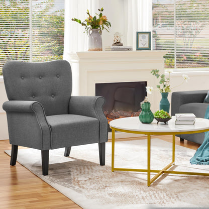 Yaheetech Modern Armchair, Mid Century Accent Chair with Sturdy Wood Legs and High Back for Small Space, Upholstered Fabric Sofa Club Chair for Living Room/Bedroom/Office, Dark Gray