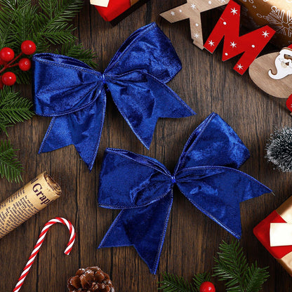Panelee 12 Pcs Blue Velvet Winter Bows 6 x 6 in Wreath Bow Christmas Holiday Tree Decorations Ornaments for Hanukkah Xmas Tree Topper Wreath Garland Party Gift Wrapping DIY Decor