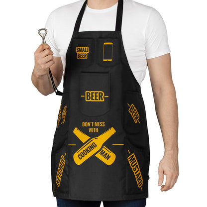 Froster Man Cooking Apron, BBQ Apron with 7 Pockets, including 4 beer pockets, Kitchen Apron for Men