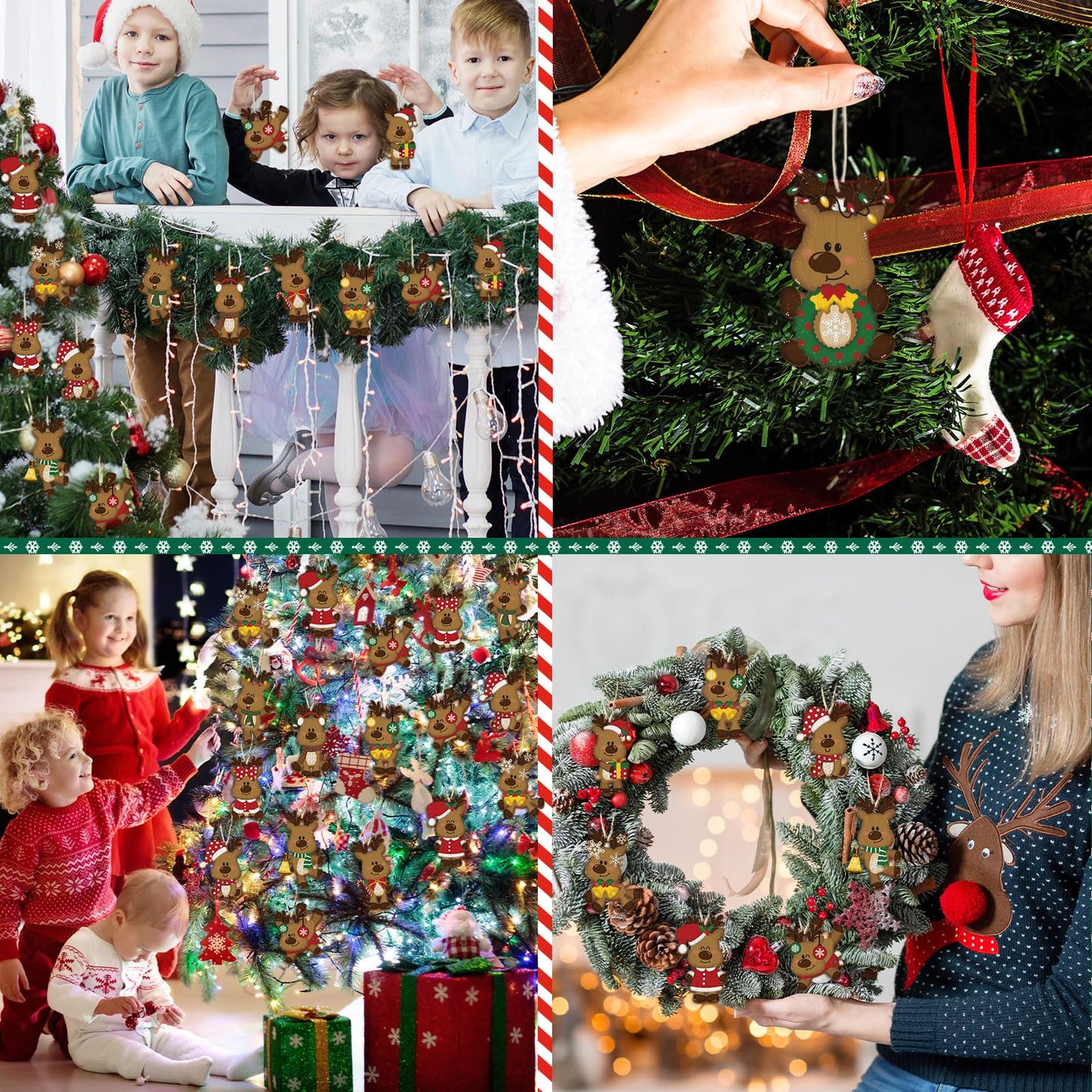 Barydat 36 Pcs Christmas Reindeer Ornaments for Tree Wooden Reindeer Christmas Hanging Decoration Set for Xmas Winter Tree Hanging Crafts Holiday Decor Xmas Party Supplies