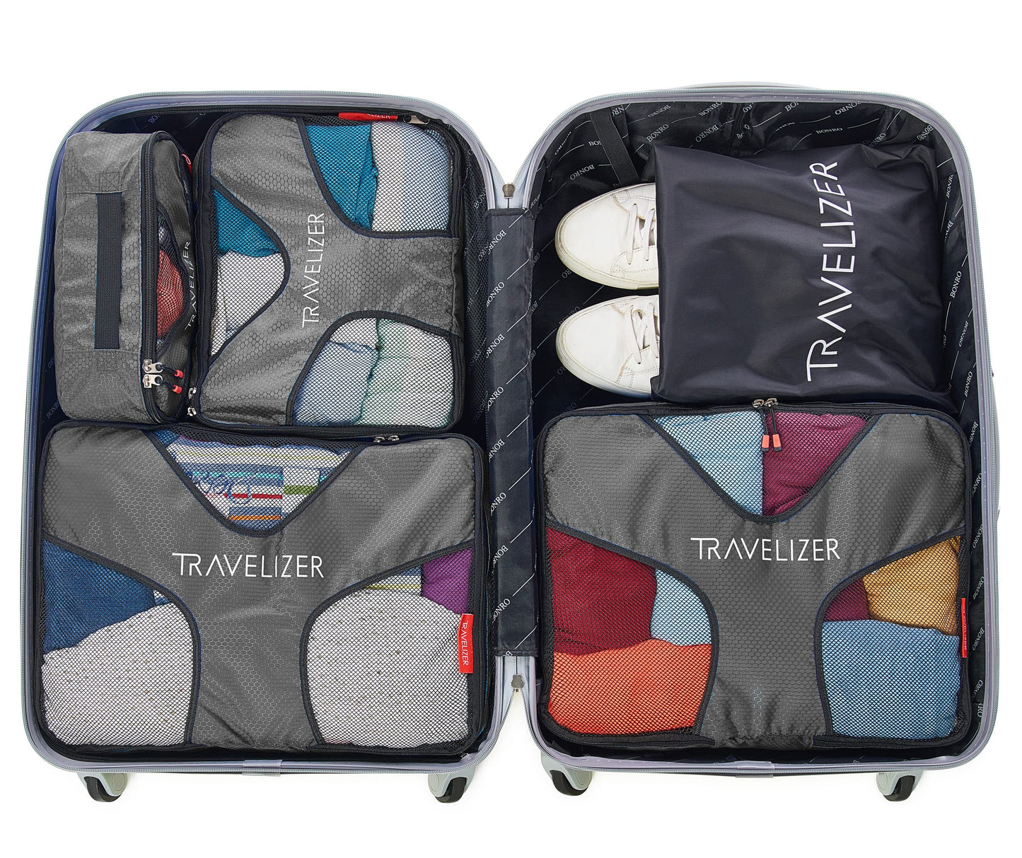 Travelizer - Grey Travel Packing Cubes 5 pcs Luggage Organizer Set for Bag & Suitcase