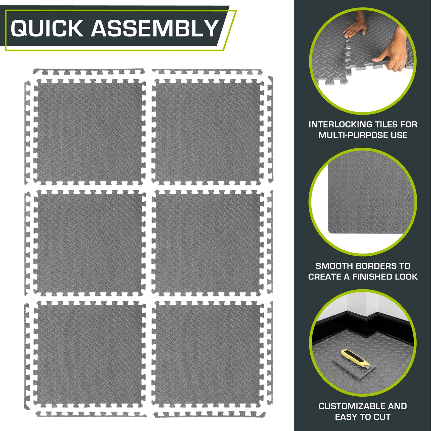 ProsourceFit Puzzle Exercise Mat ½ in, EVA Interlocking Foam Floor Tiles for Home Gym, Mat for Home Workout Equipment, Floor Padding for Kids, Black, 24 in x 24 in x ½ in, 24 Sq Ft - 6 Tiles