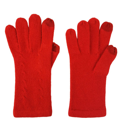 BRUCERIVER Women's Knit Scarf & Glove Set Cashmere Feel and Cable Design (Red Touchscreen)