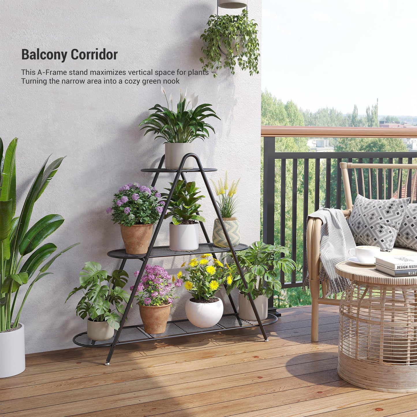 3-Tier Plant Stand Metal Plant Rack Shelf Heavy Duty Indoor Outdoor Shoe Shelf Rack for Multiple Flower Pots Multi-Purpose Storage Organizer for Living Room Patio Garden Entryway Balcony (Black)