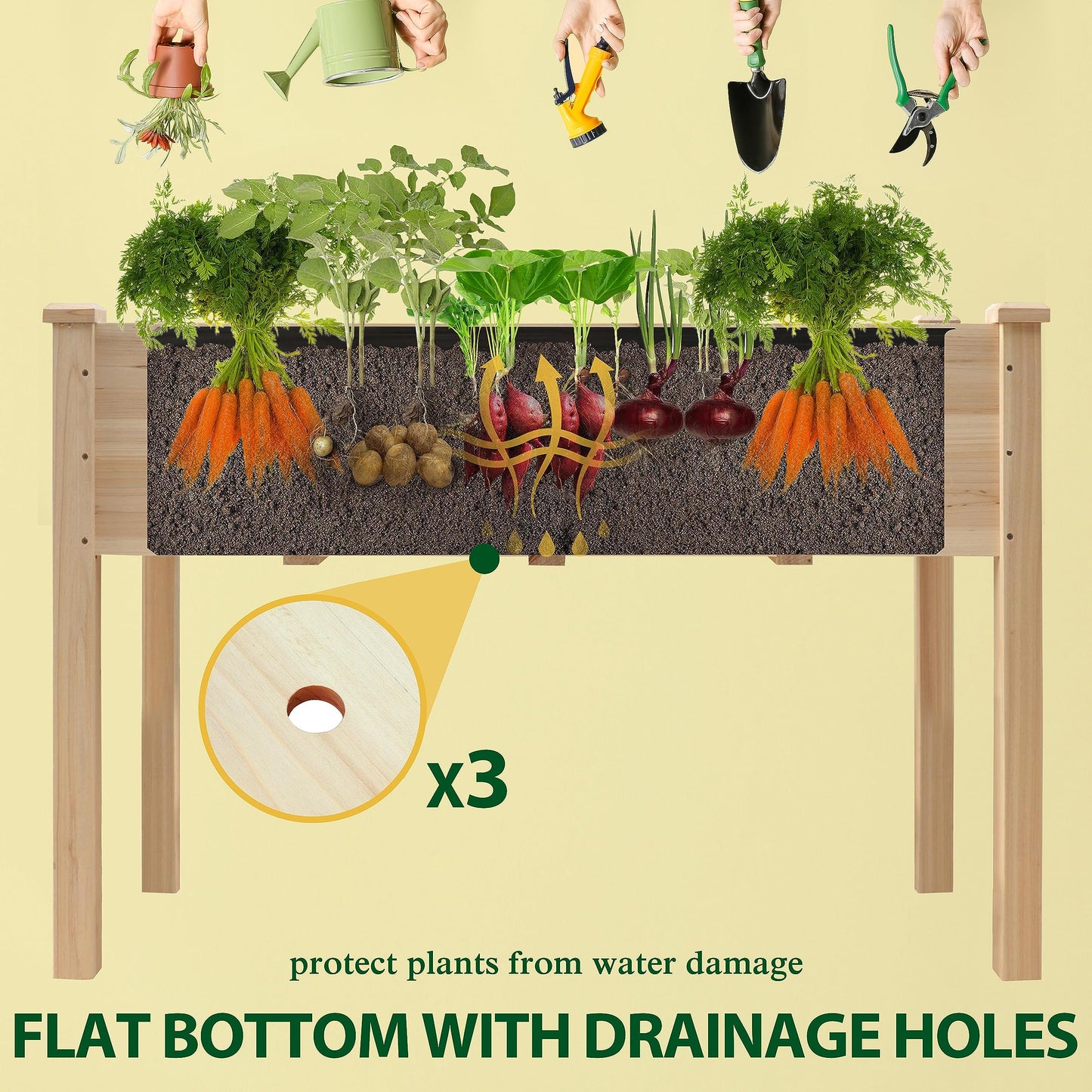 MUPATER 4x2FT Raised Garden Bed, Elevated Planter Box with Drainage Holes, Raised Garden Beds Outdoor with Legs for Herbs and Vegetables, Outdoor and Indoor, Natural Wood