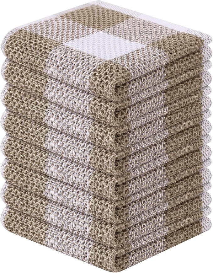 Homaxy 100% Cotton Waffle Weave Check Plaid Dish Cloths, 12 x 12 Inches