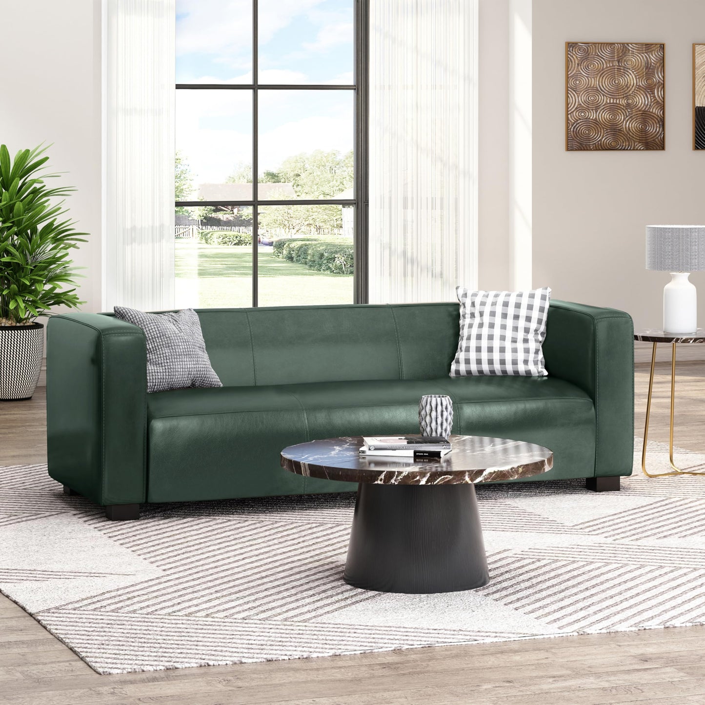 Merax Mid Century Modern 3 Seater Sofa with Birch Wood Legs, 80" Wide Smooth Upholstered Couch for Living Room, Apartment, Green