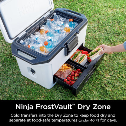 Ninja FB151WH FrostVault 50qt Hard Cooler with Dry Zone, Integrated Fridge-Temp Dry Storage Drawer, Premium Heavy-Duty Insulated Cooler, Keeps Ice for Days, Cloud White