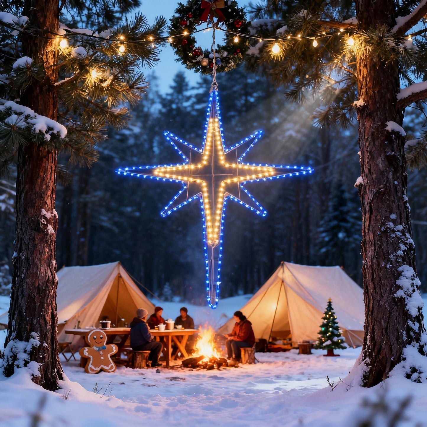 Wettal 43" Christmas Star of Bethlehem LED Star Hanging Lights Nativity Holy Family Light for Door Window Porch Wall Decoration Plug Operated Lighted Hanging Tree Topper(Warm Light)
