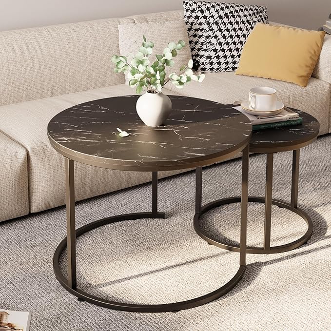 aboxoo Round Nesting Coffee Table Side Set of 2 End Tables
