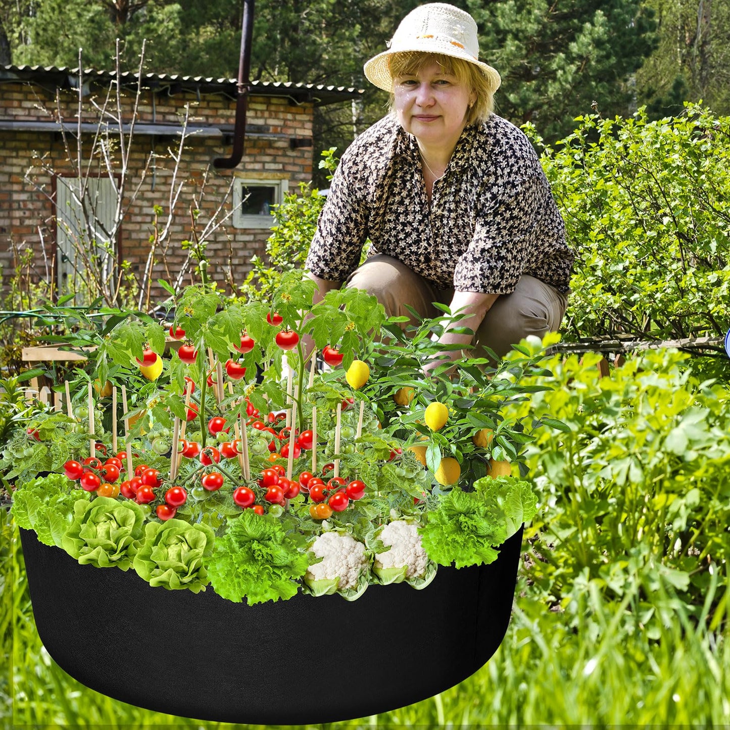 Zhehao 4 Pcs 100 Gallon Fabric Raised Planting Bed Round Garden Grow Bags Heavy Duty Breathable Fabric Raised Planter Container for Gardening Vegetables Herbs and Plants Outdoor