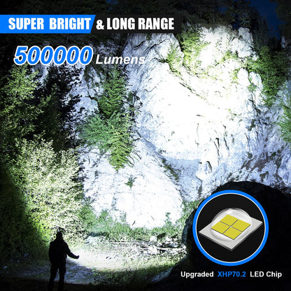 Torches LED Super Bright Rechargeable - 500000 Lumens Powerful Torch XHP70.2 Tactical Flashlight with Holster, 5 Modes & Zoomable Flash Light IP67 Waterproof for Camping Hiking Emergency Dog Walking