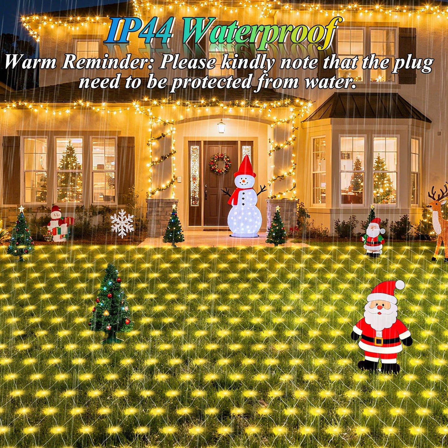 Lovelite 120 LED Christmas Net Lights, 5ft x 5ft Mesh Lights Outdoor 8 Modes Timer, Waterproof Connectable String Lights Clear Wire Plug in for Bushes Lawns Garden Holiday Wedding Party - Warm White